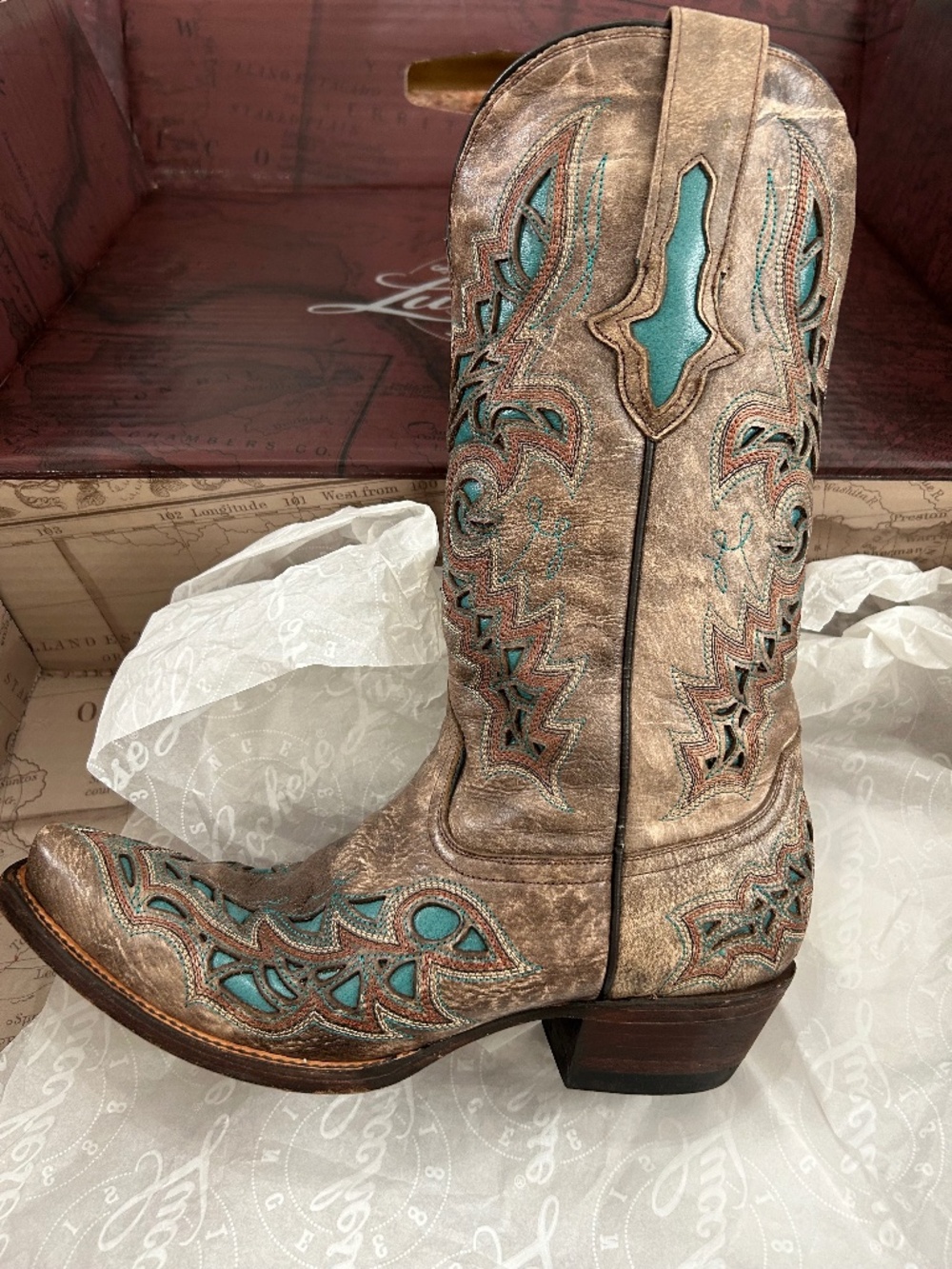 Lucchese Desert Plato M3571 Turquoise Inlay Women's Boots 7B